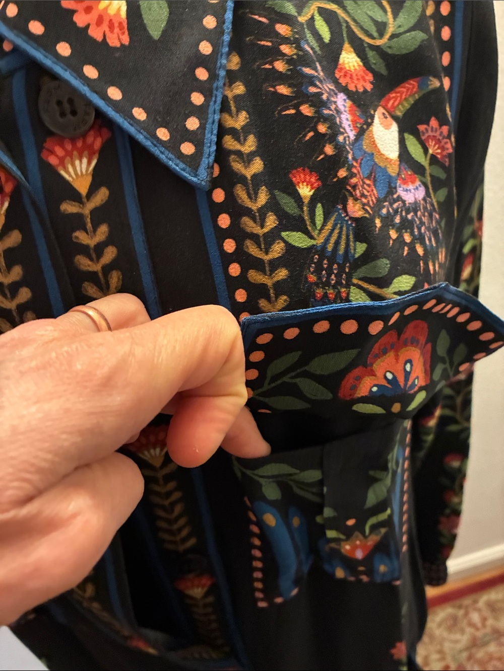 FARM Rio NWT Large Toucan Garden Black Button Front Midi Dress w/Tie & Pockets - Picture 16 of 16
